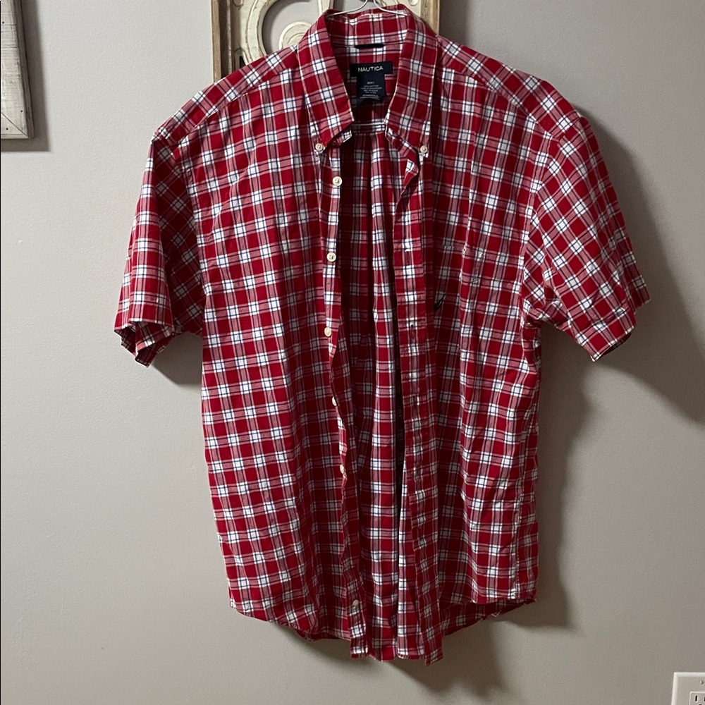 Nautica Red and White Plaid Men's Shirt